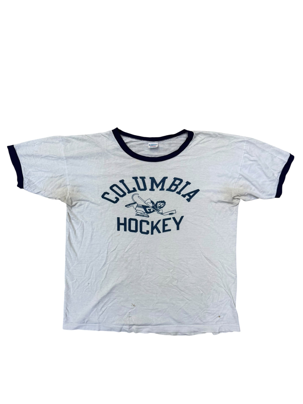 1970s Champion blue bar Colombia hockey print tee