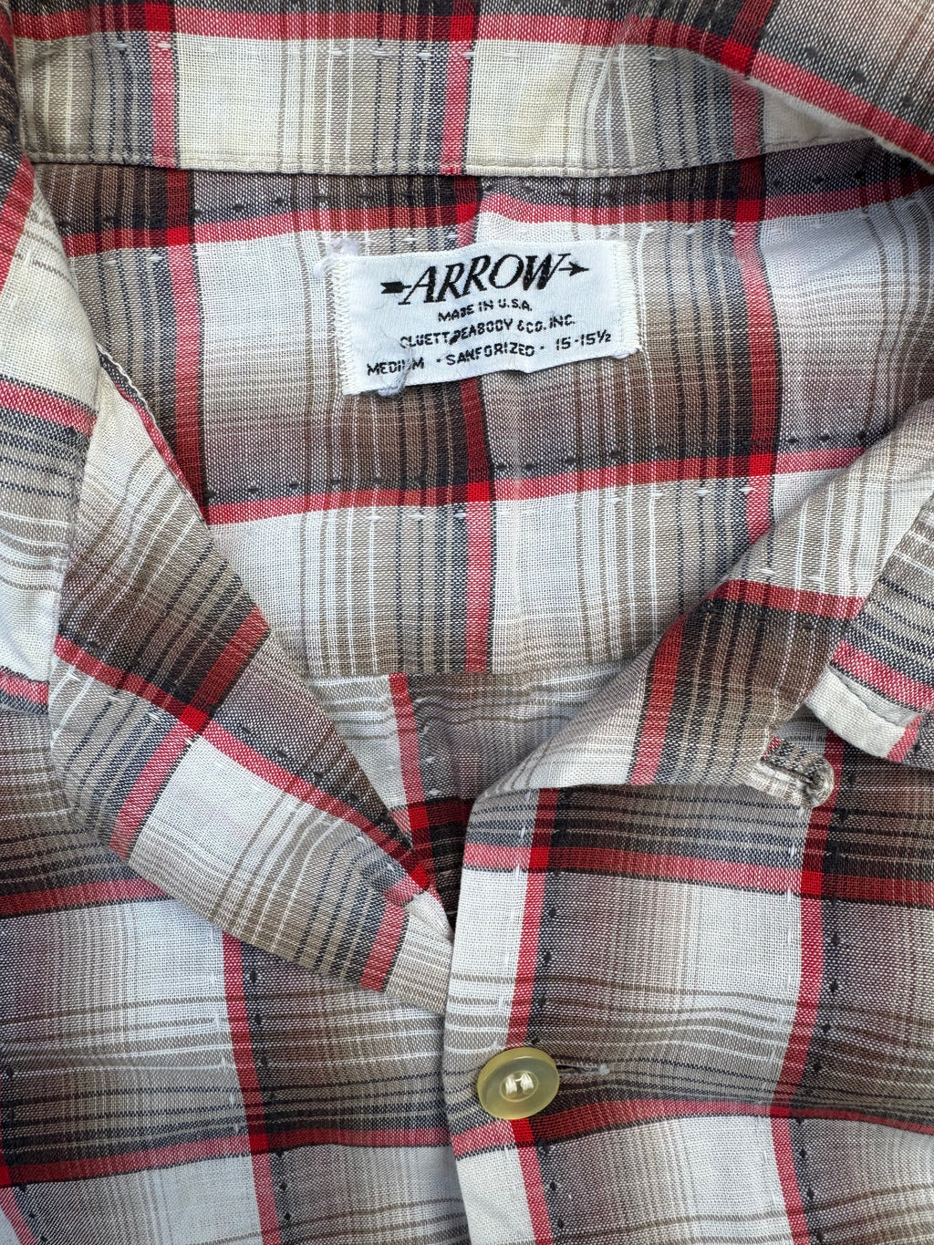 1960s Arrow ombre plaid loop collar short sleeve shirt