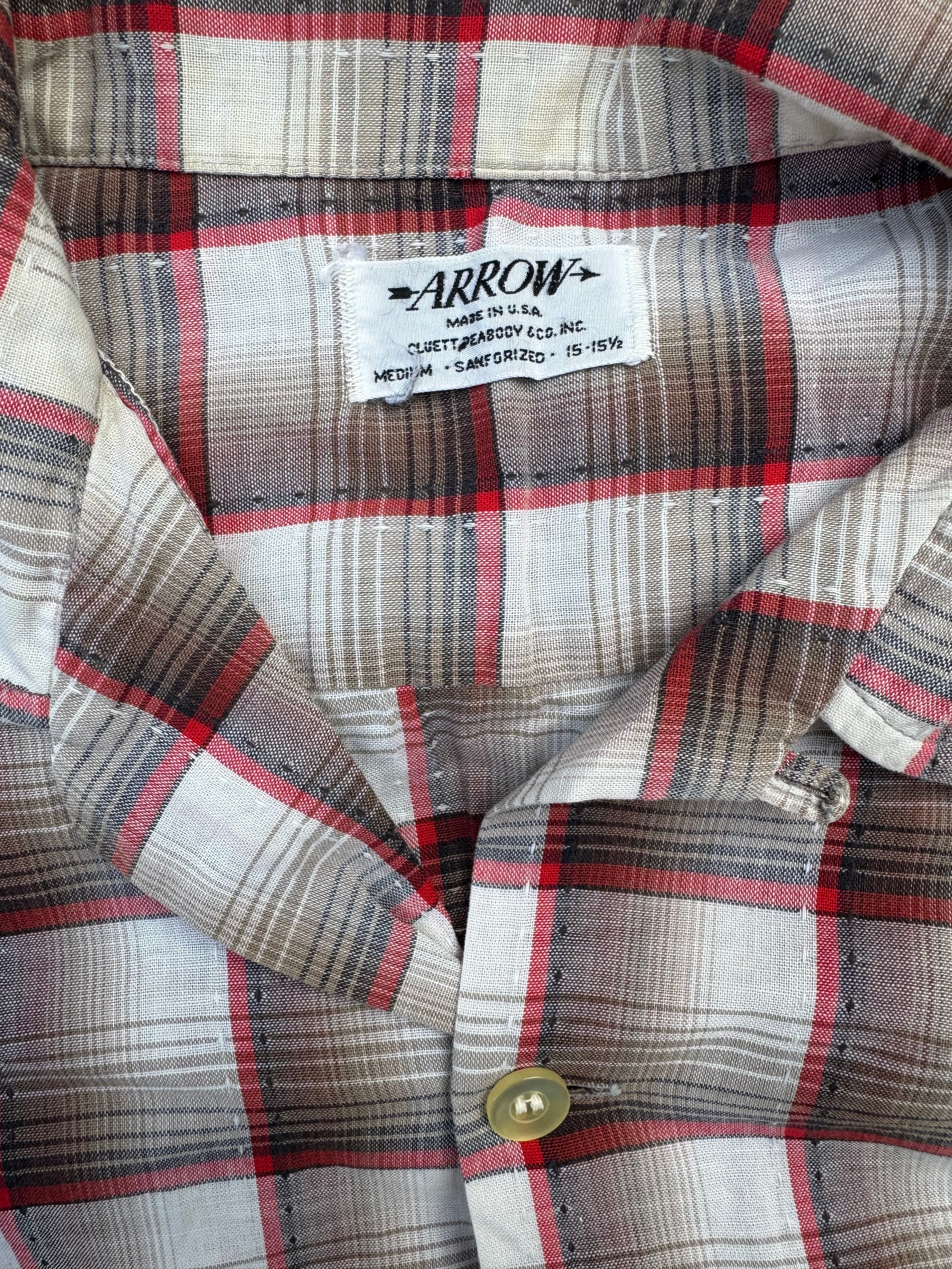 1960s Arrow ombre plaid loop collar short sleeve shirt
