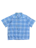 1950s Sandy MacDonald blue plaid short sleeve loop collar cotton shirt