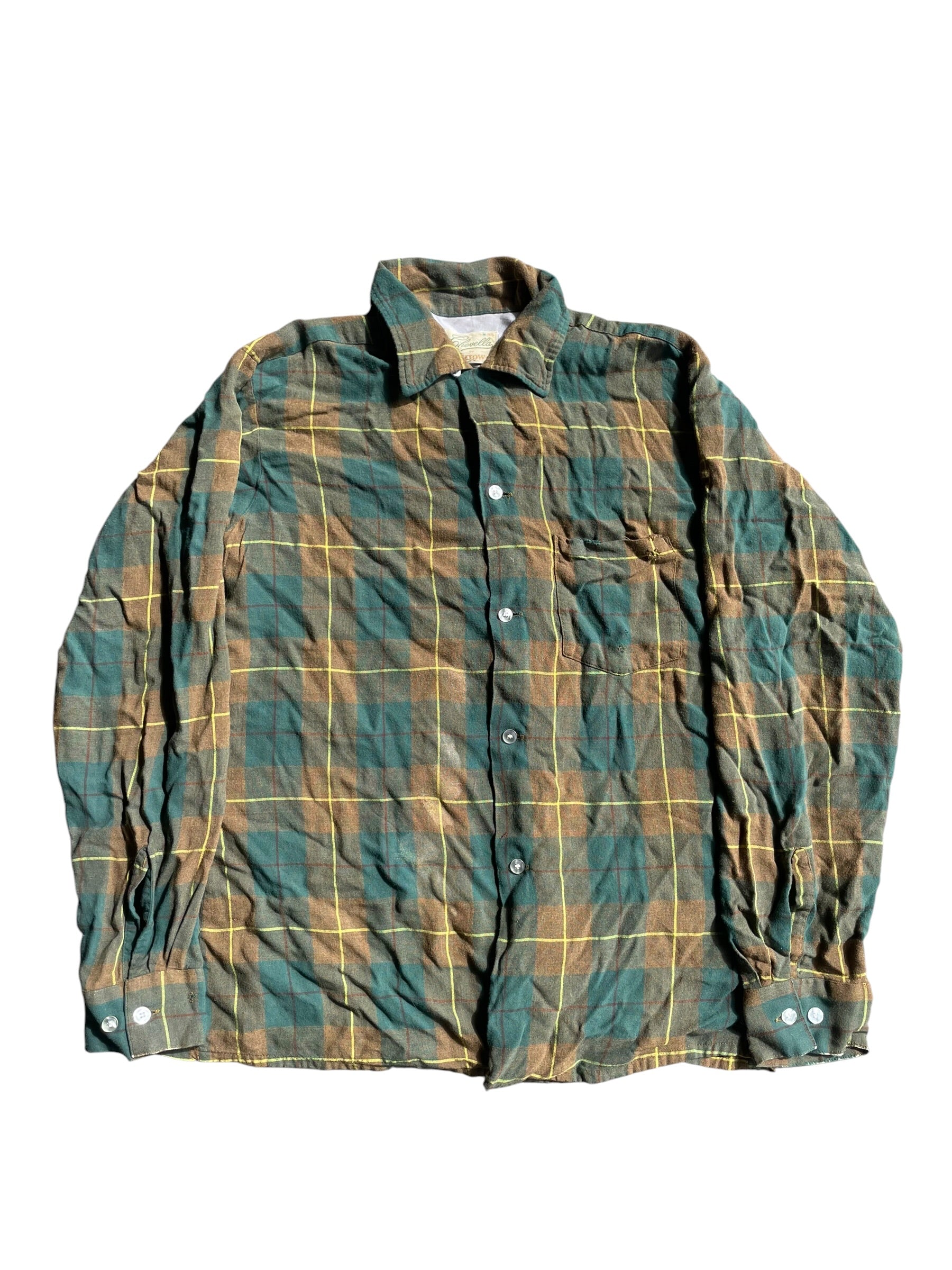 1950s Arrow Chevella plaid rayon loop collar shirt