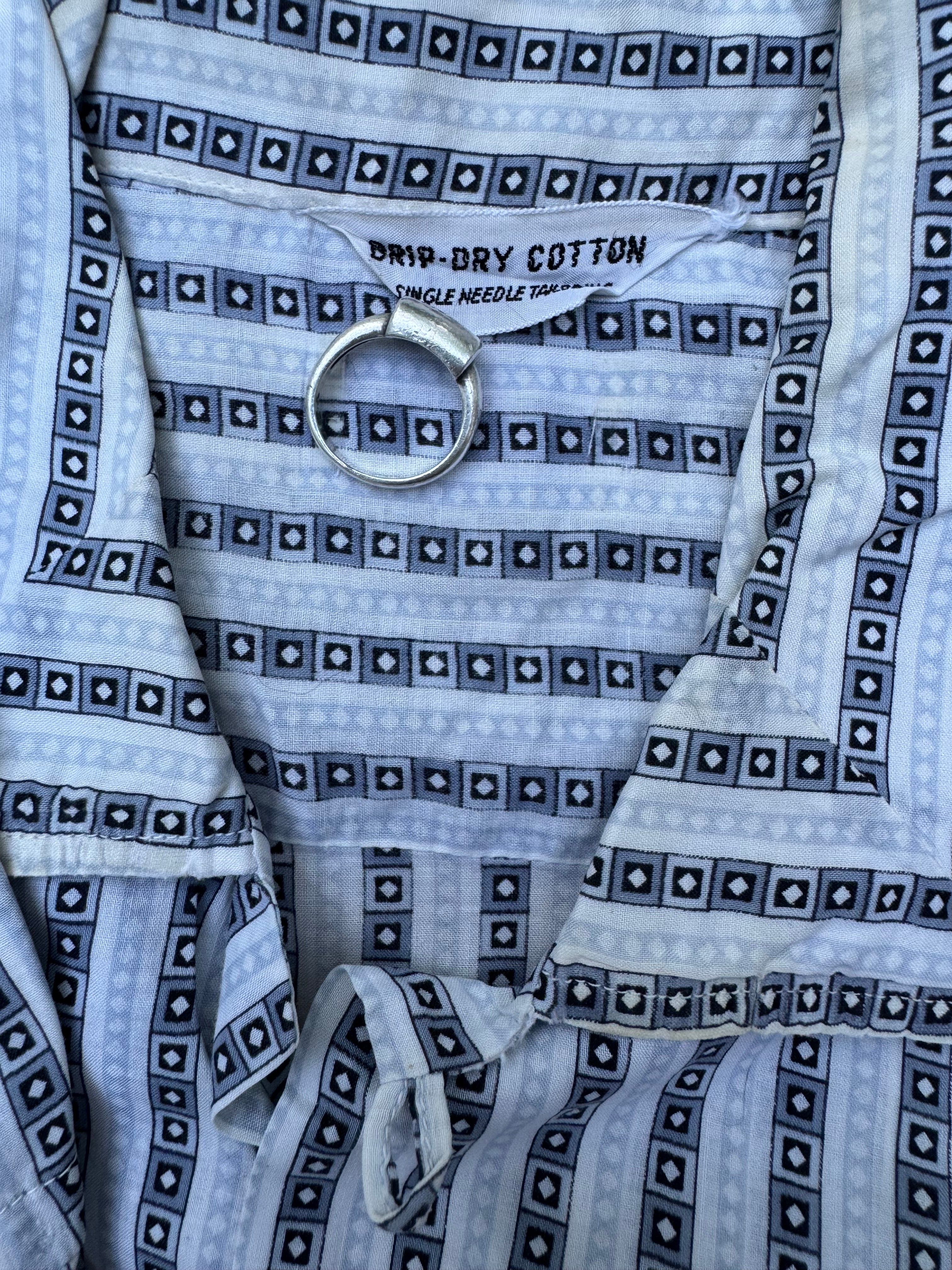 1960s geometric stripe cotton loop collar short sleeve shirt
