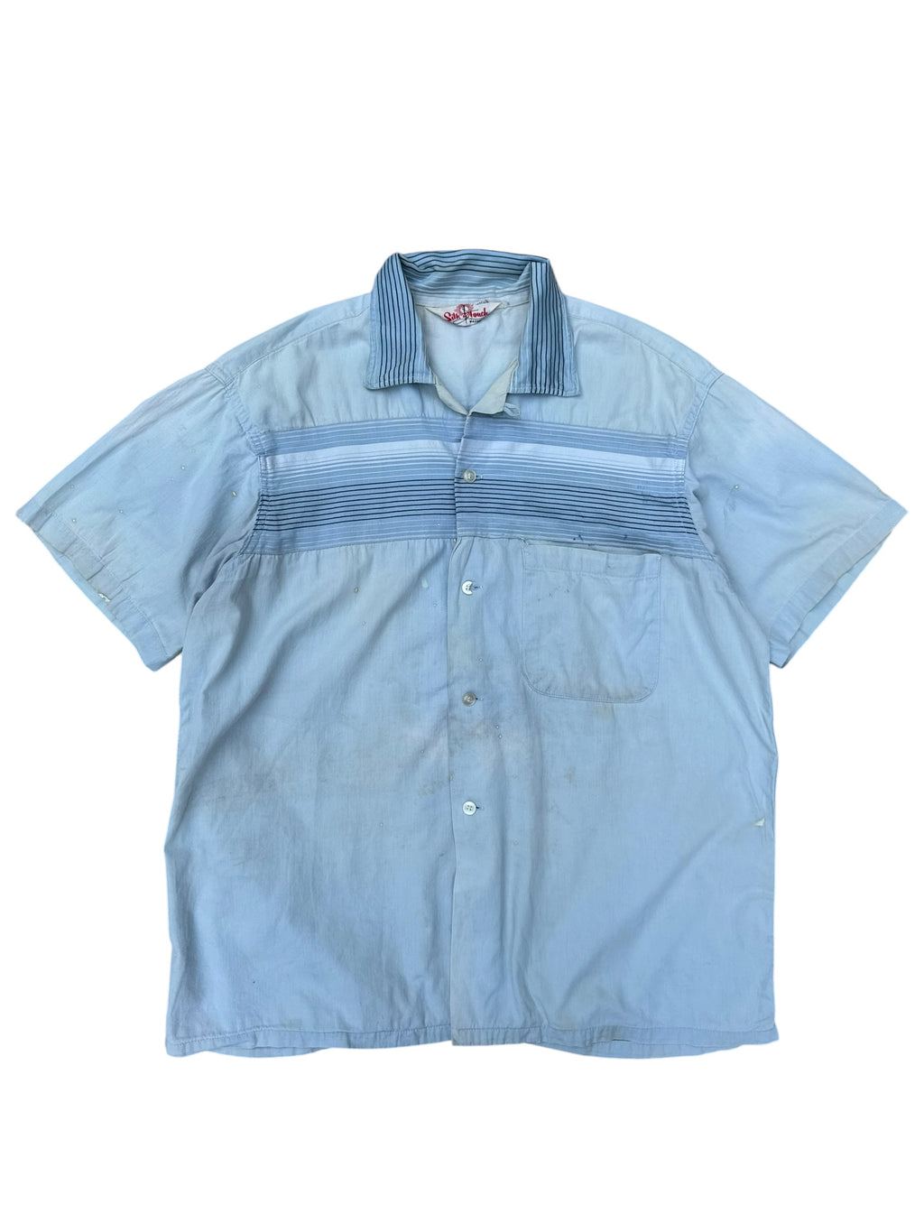 1950s Silk Touch cotton striped short sleeve loop collar shirt