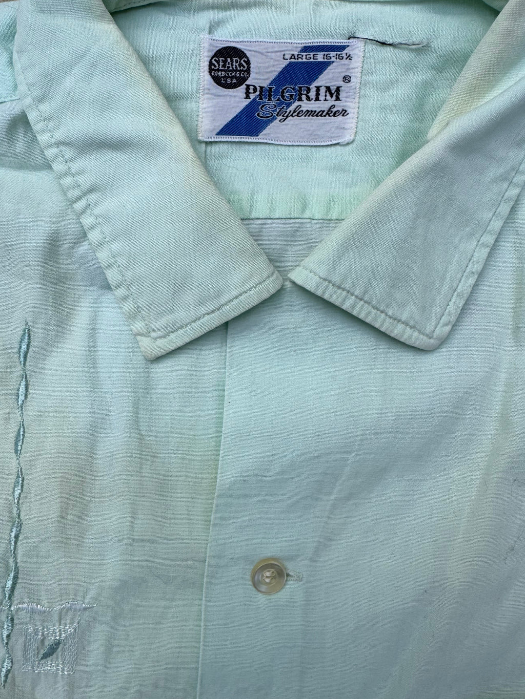 1950s Pilgrim embroidered cotton short sleeve shirt