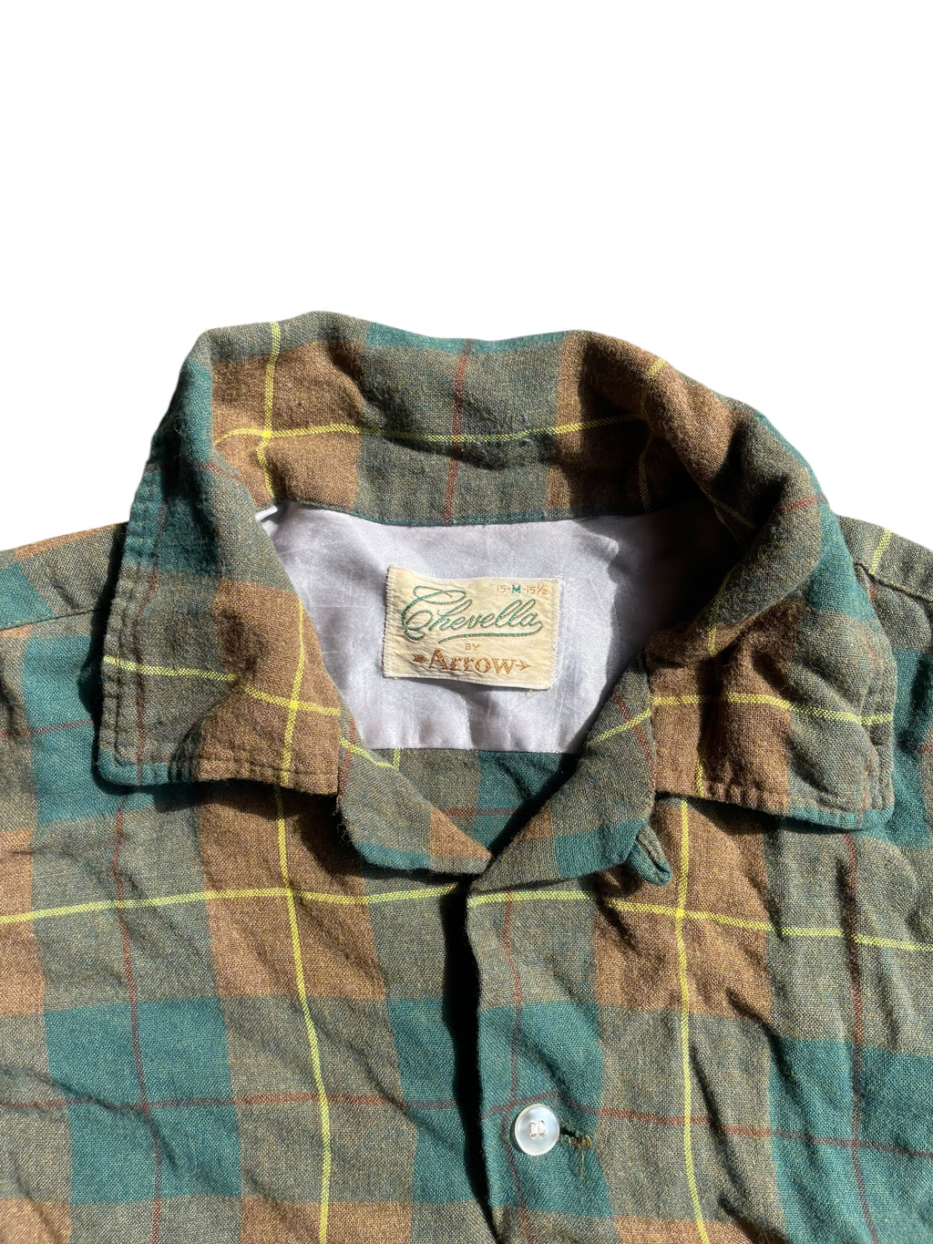 1950s Arrow Chevella plaid rayon loop collar shirt