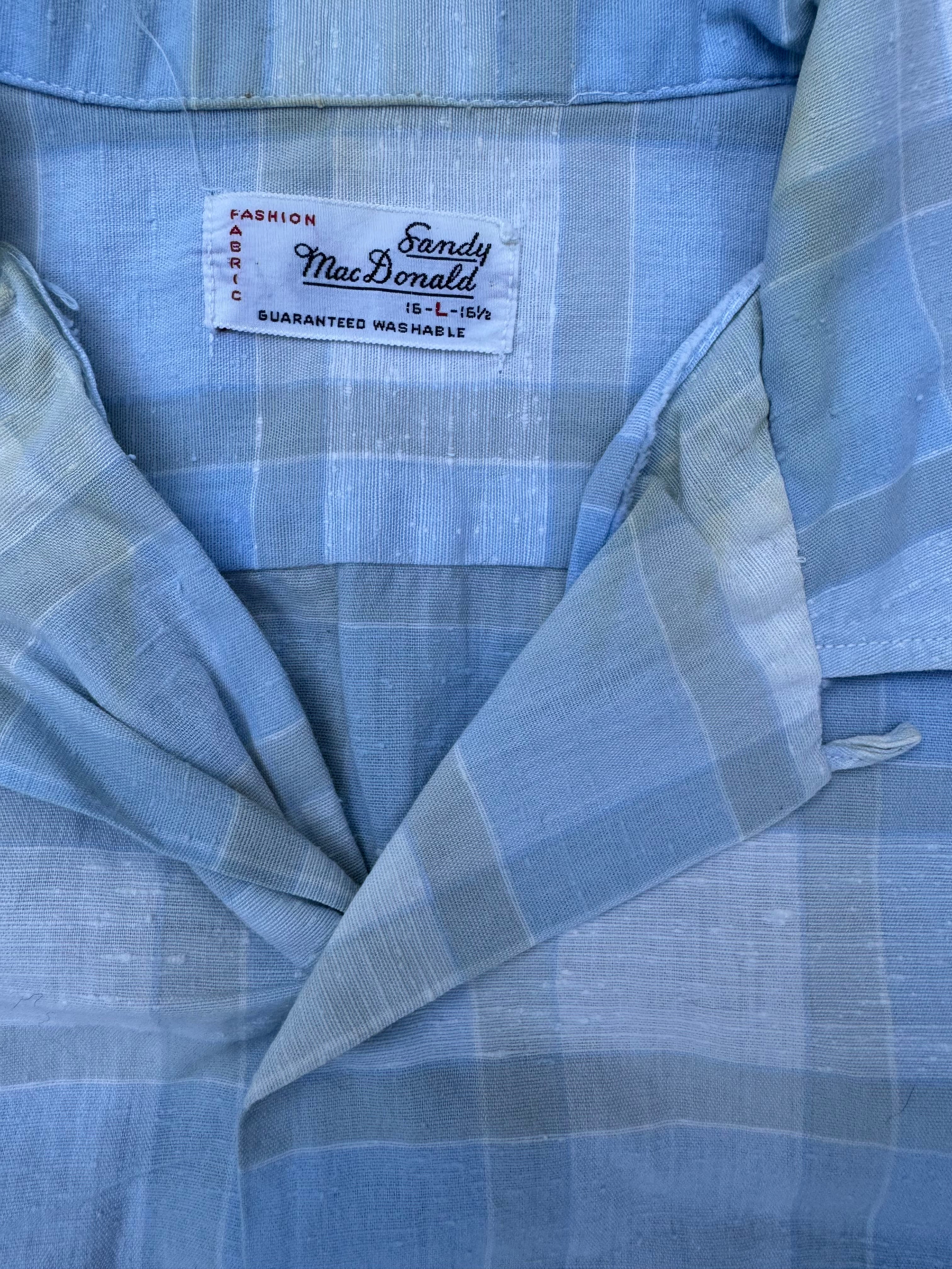 1950s Sandy MacDonald blue plaid short sleeve loop collar cotton shirt