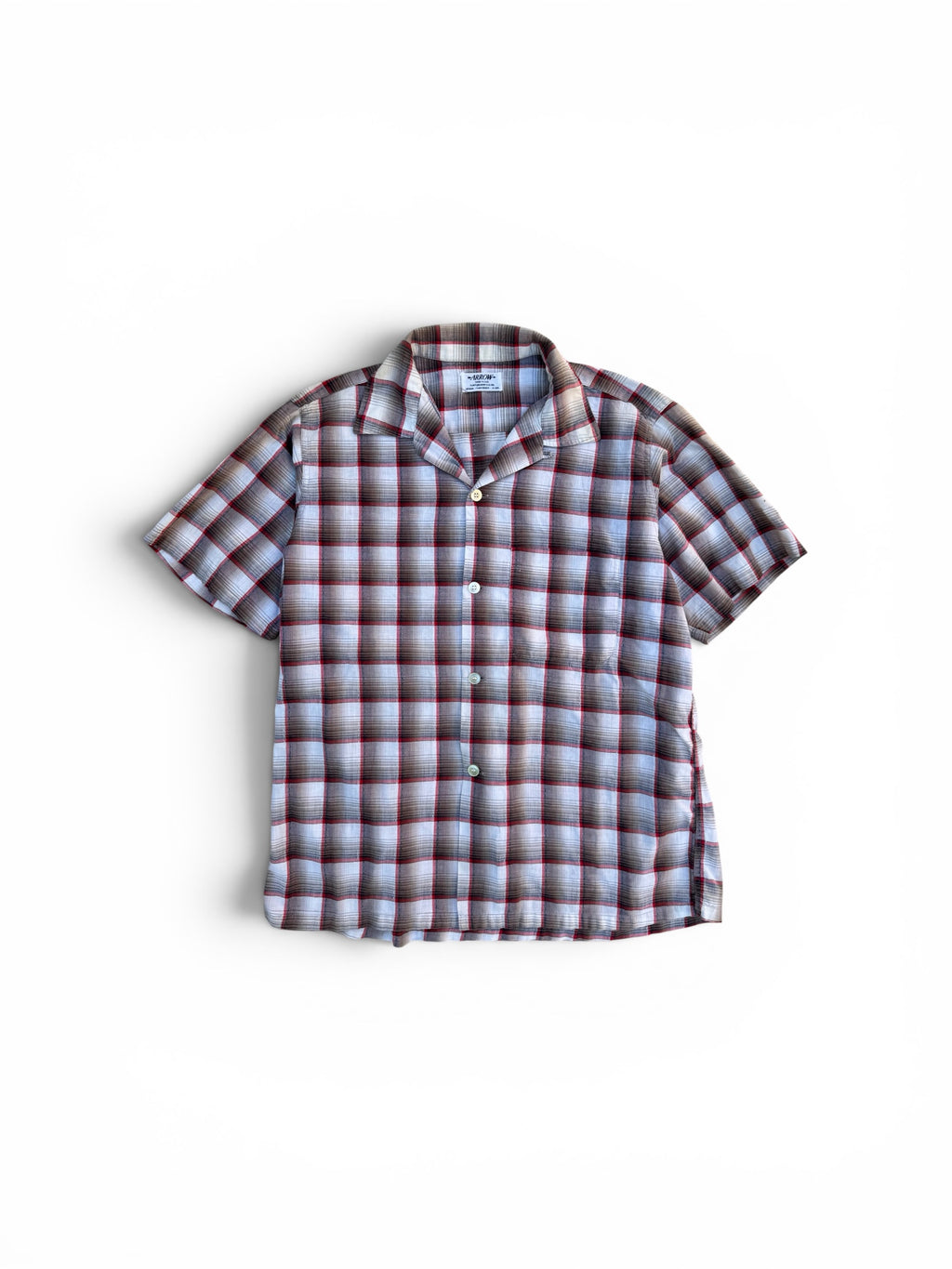 1960s Arrow ombre plaid loop collar short sleeve shirt