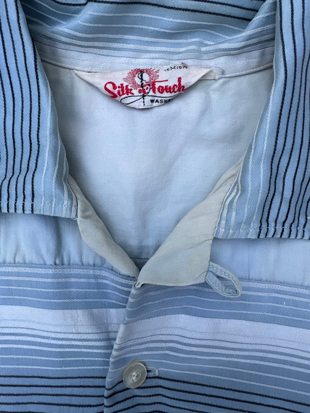 1950s Silk Touch cotton striped short sleeve loop collar shirt