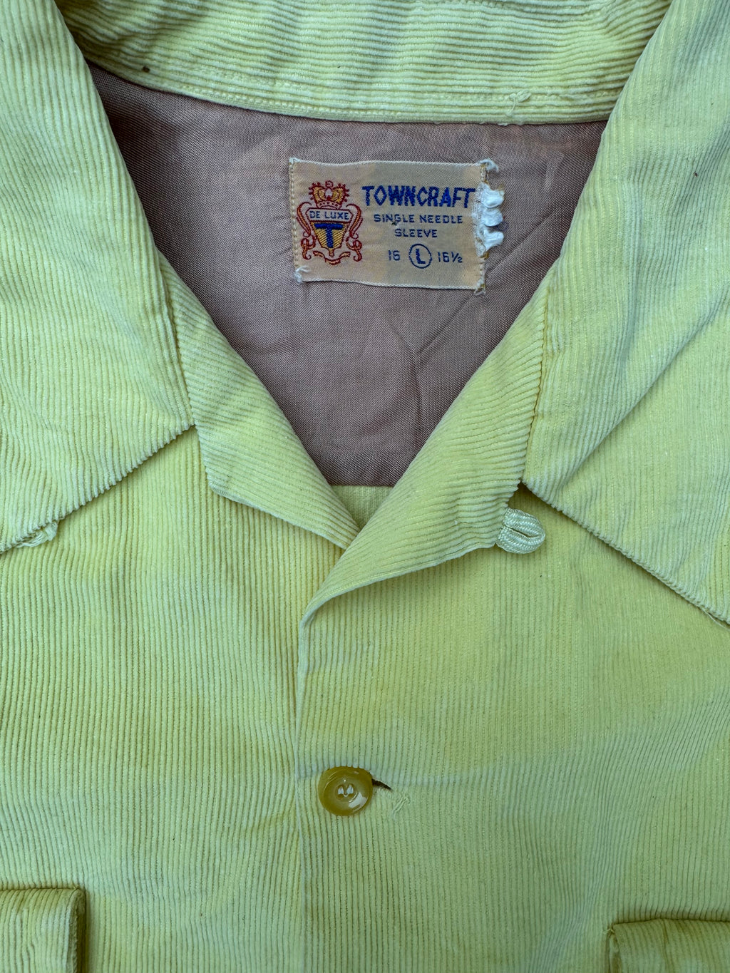 1950s Towncraft De Luxe yellow corduroy loop collar shirt