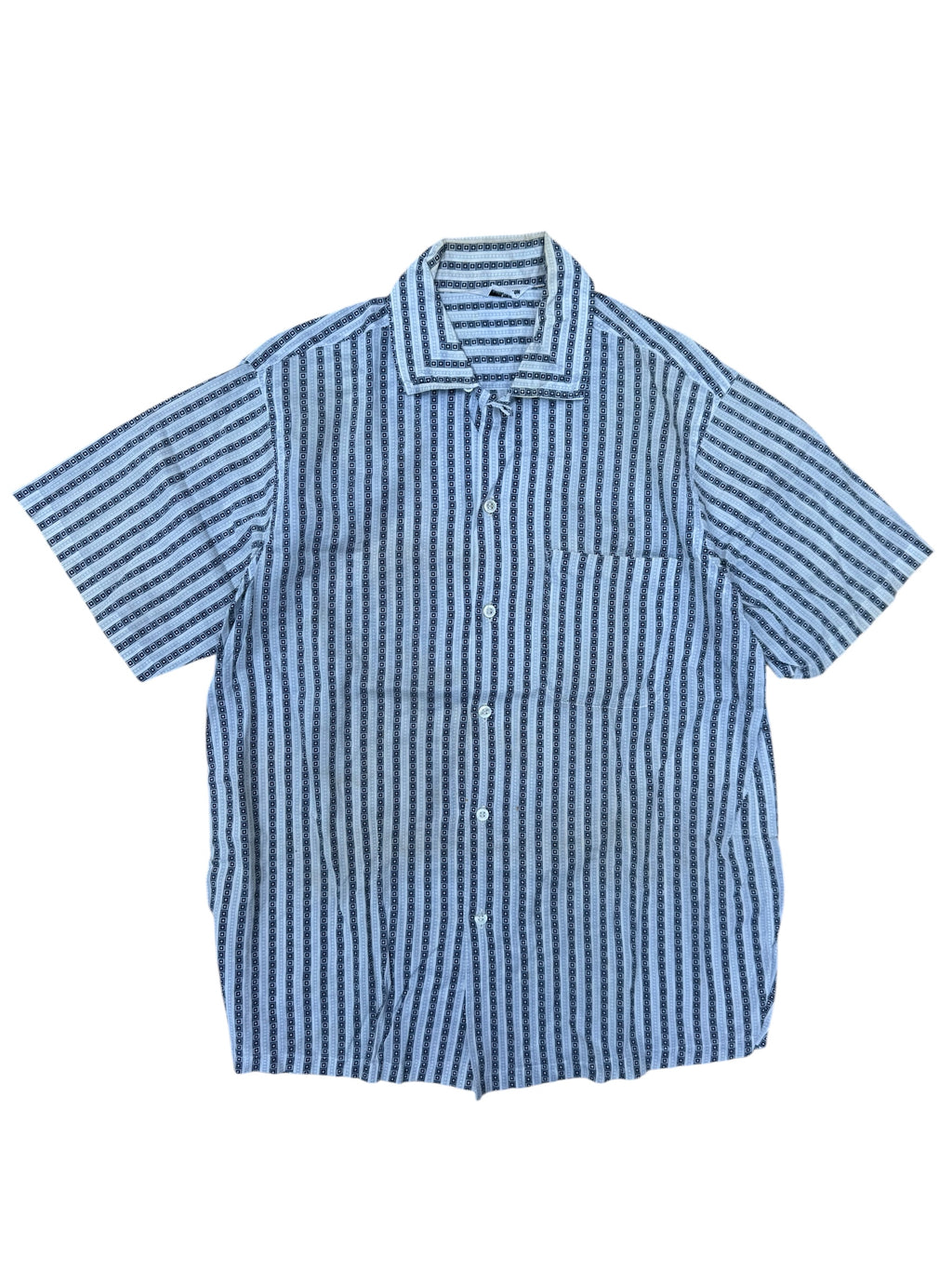 1960s geometric stripe cotton loop collar short sleeve shirt