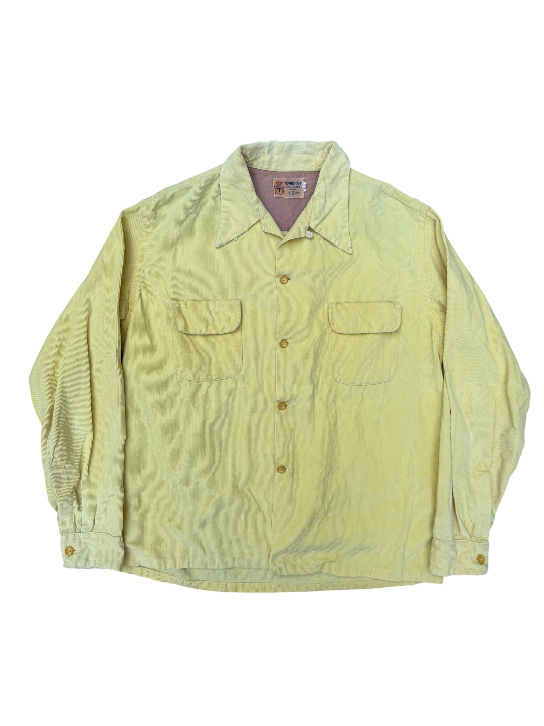 1950s Towncraft De Luxe yellow corduroy loop collar shirt